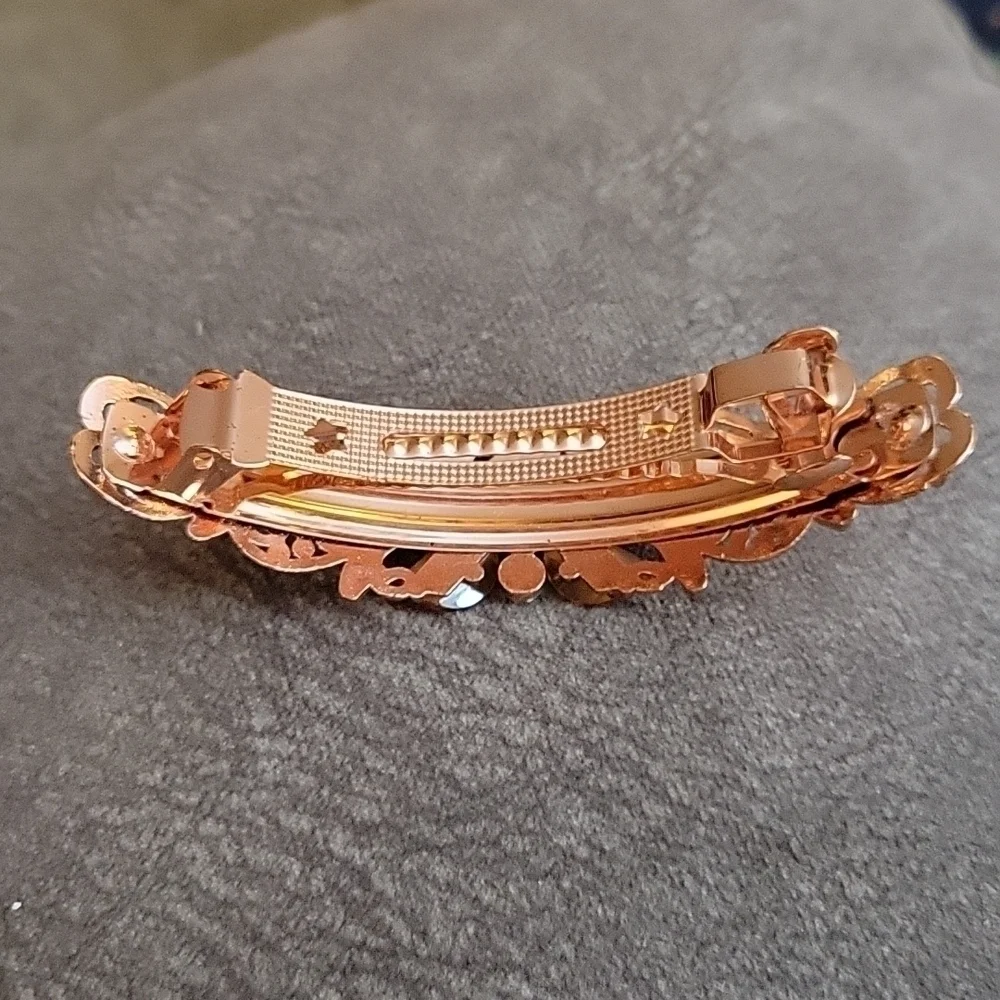 Vintage Rose Gold Filigree Butterfly Rhinestone Hinged Fairycore Barrette